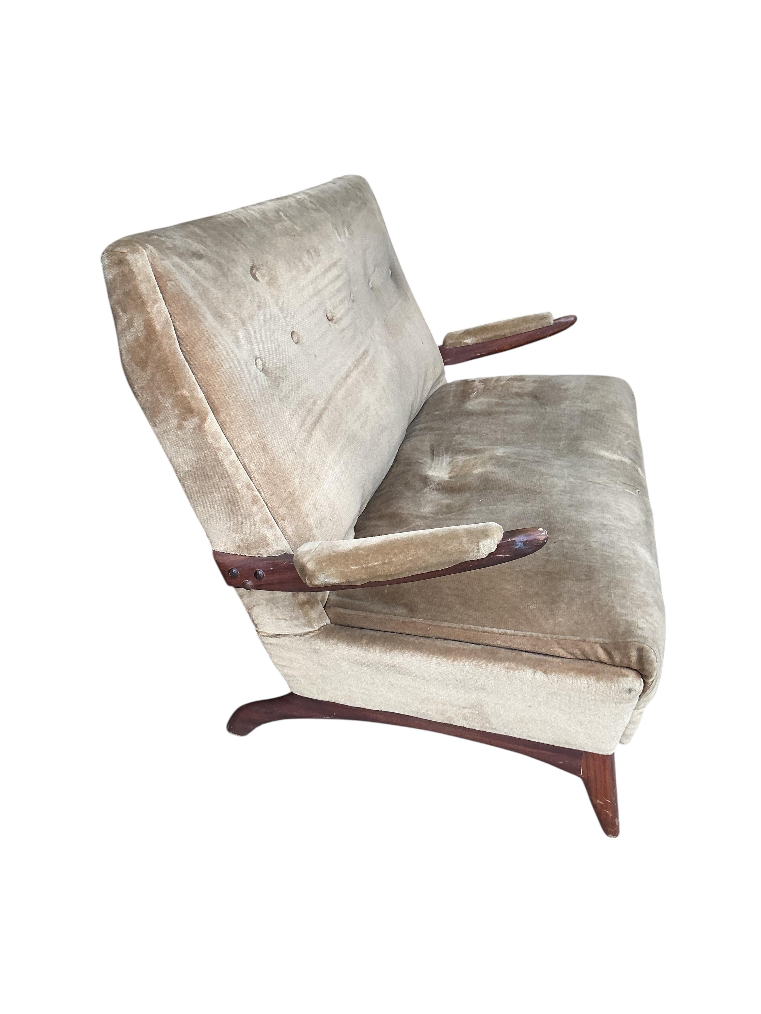 An Italian style mid century settee, width 132cm, depth 64cm, height 81cm